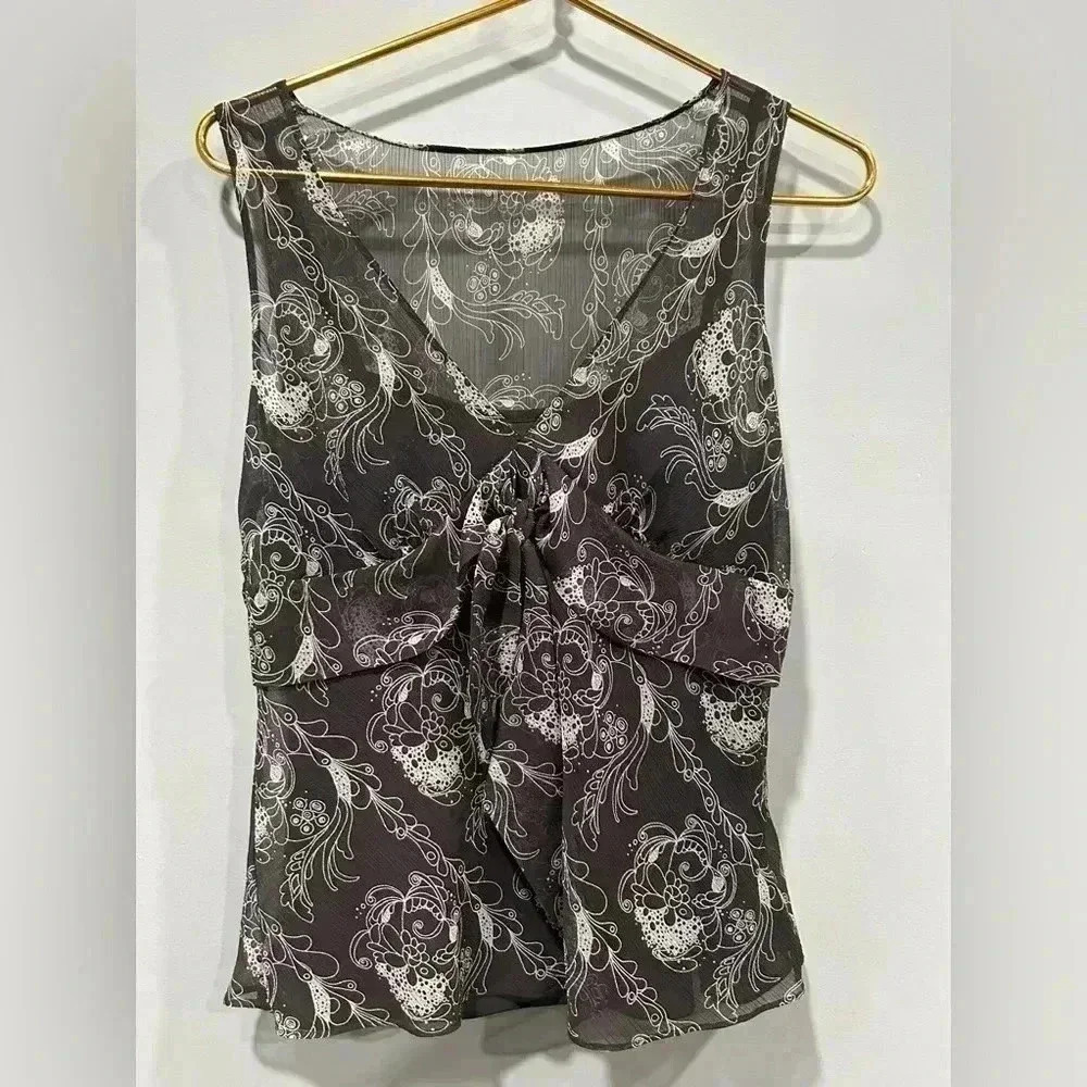 ANN TAYLOR • Loft Y2k chocolate brown floral print blouse Sz 6